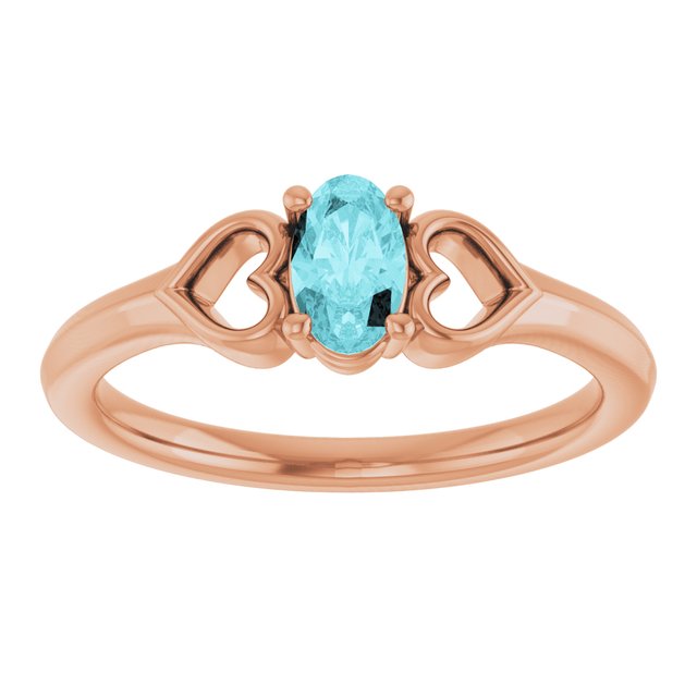 14K Rose Natural Blue Zircon Youth Heart Ring