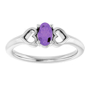 14K White Natural Amethyst Youth Heart Ring
