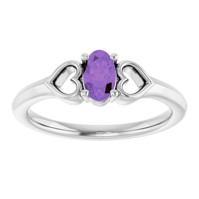 14K White Natural Amethyst Youth Heart Ring