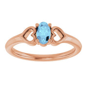 14K Rose Natural Aquamarine Youth Heart Ring