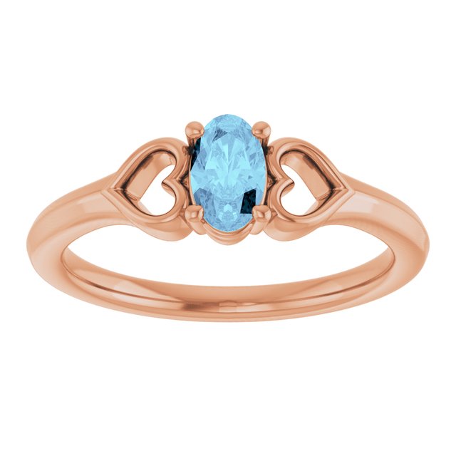 14K Rose Natural Aquamarine Youth Heart Ring