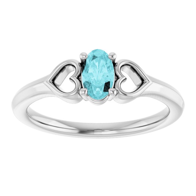 14K White Natural Blue Zircon Youth Heart Ring