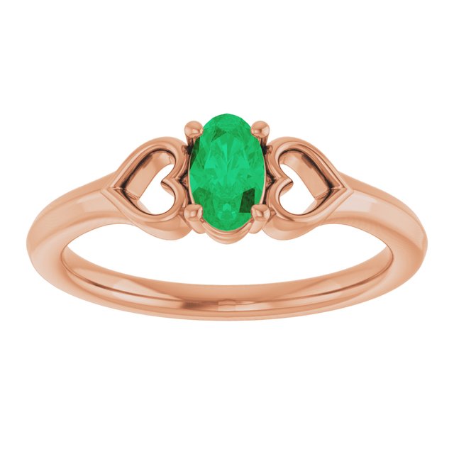 14K Rose Lab-Grown Emerald Youth Heart Ring