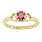 14K Yellow Natural Pink Tourmaline Youth Heart Ring