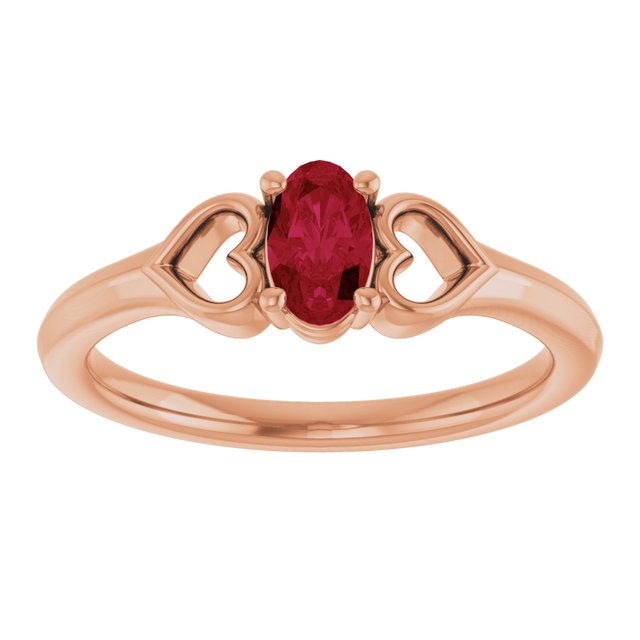 14K Rose Lab-Grown Ruby Youth Heart Ring