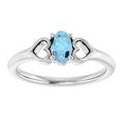 14K White Natural Aquamarine Youth Heart Ring