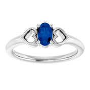 14K White Natural Blue Sapphire Youth Heart Ring