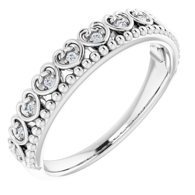 Platinum .04 CTW Natural Diamond Stackable Beaded Heart Ring