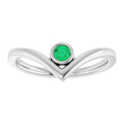 Sterling Silver Lab-Grown Emerald Bezel-Set V Ring