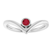 14K White Lab-Grown Ruby Bezel-Set V Ring