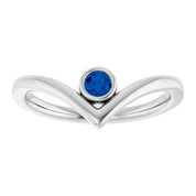 Sterling Silver Lab-Grown Blue Sapphire Bezel-Set V Ring