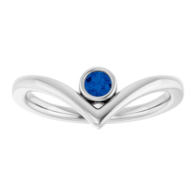 Sterling Silver Lab-Grown Blue Sapphire Bezel-Set V Ring