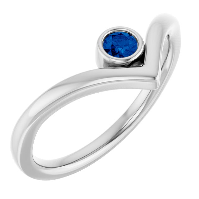 Sterling Silver Lab-Grown Blue Sapphire Bezel-Set V Ring
