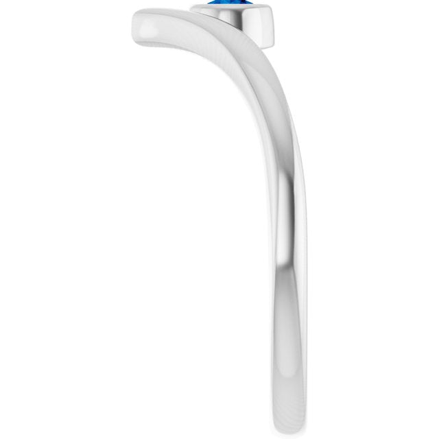 Sterling Silver Lab-Grown Blue Sapphire Bezel-Set V Ring