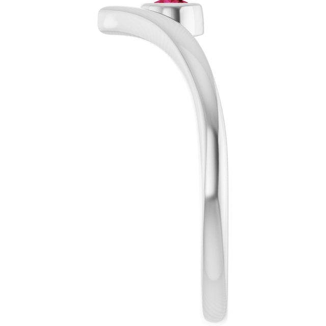 14K White Lab-Grown Ruby Bezel-Set V Ring