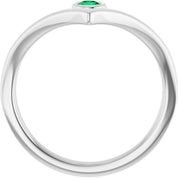 Sterling Silver Lab-Grown Emerald Bezel-Set V Ring