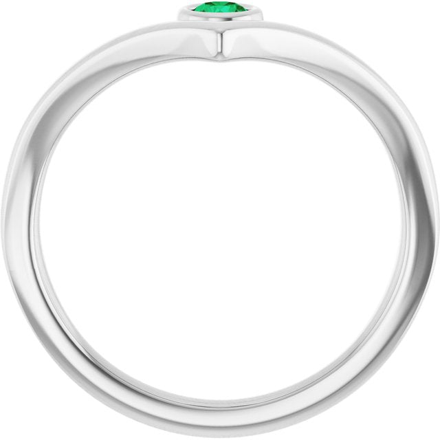Sterling Silver Lab-Grown Emerald Bezel-Set V Ring