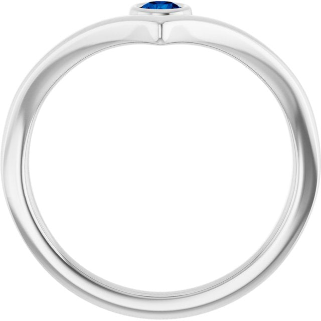 Sterling Silver Lab-Grown Blue Sapphire Bezel-Set V Ring
