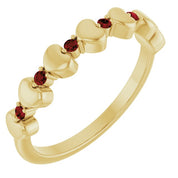 14K Yellow Natural Mozambique Garnet Heart Stackable Ring