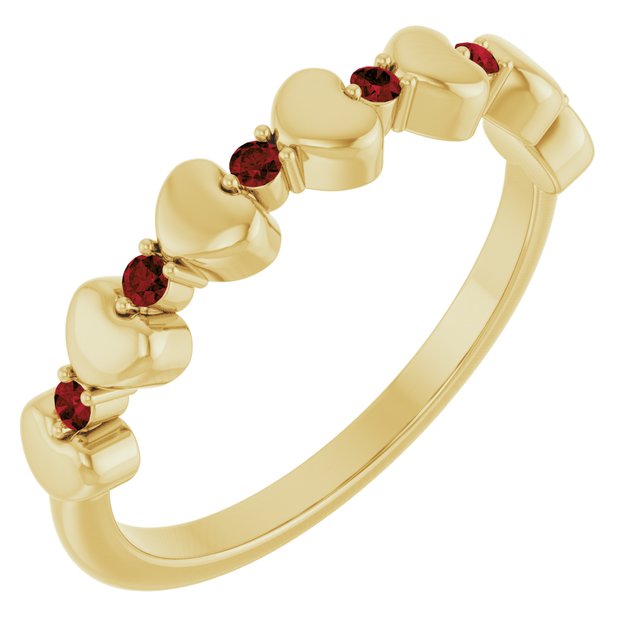 14K Yellow Natural Mozambique Garnet Heart Stackable Ring