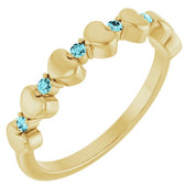 14K Yellow Natural Blue Zircon Heart Stackable Ring