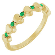 14K Yellow Natural Emerald Heart Stackable Ring