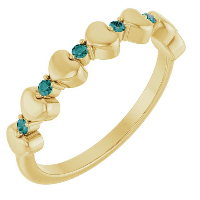 14K Yellow Natural Alexandrite Heart Stackable Ring