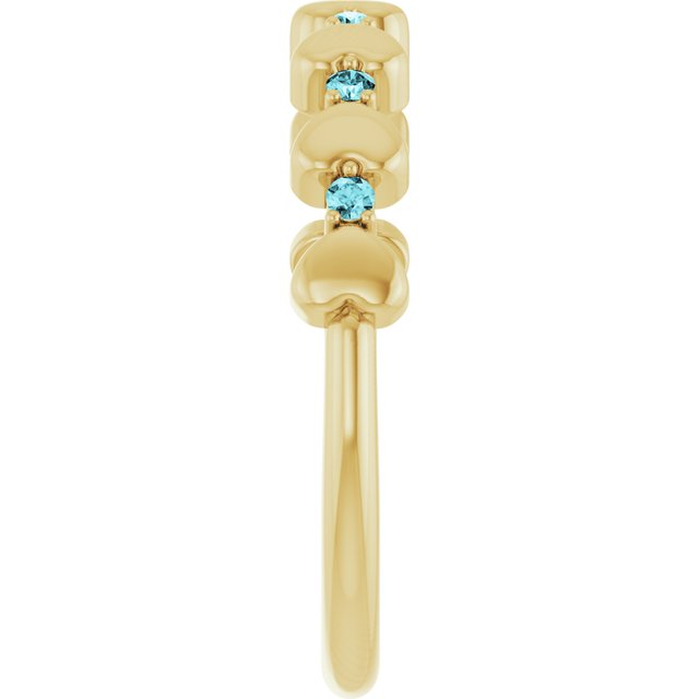 14K Yellow Natural Blue Zircon Heart Stackable Ring