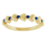 14K Yellow Natural Blue Sapphire Heart Stackable Ring