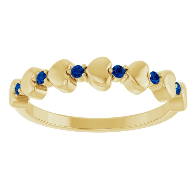 14K Yellow Natural Blue Sapphire Heart Stackable Ring