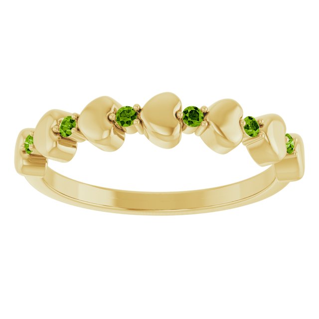 14K Yellow Natural Peridot Heart Stackable Ring