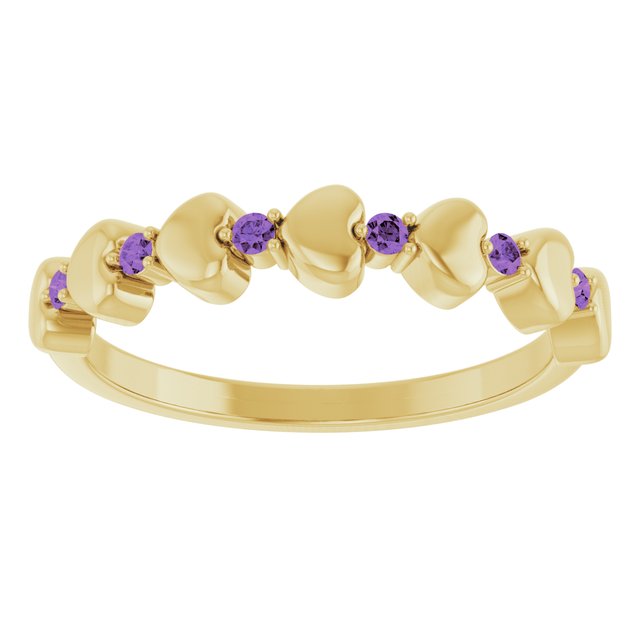 14K Yellow Natural Amethyst Heart Stackable Ring