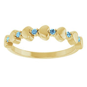 14K Yellow Natural Aquamarine Heart Stackable Ring