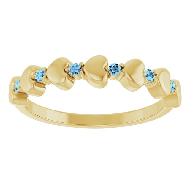 14K Yellow Natural Aquamarine Heart Stackable Ring
