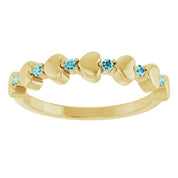 14K Yellow Natural Blue Zircon Heart Stackable Ring