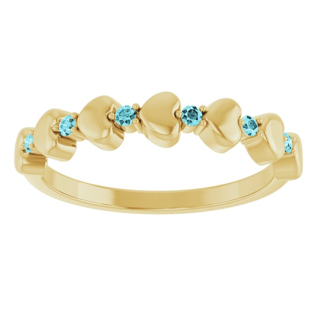 14K Yellow Natural Blue Zircon Heart Stackable Ring