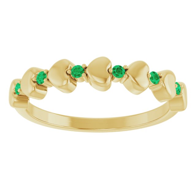 14K Yellow Natural Emerald Heart Stackable Ring