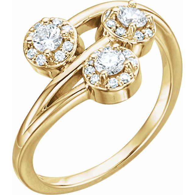 14K Yellow 3/8 CTW Natural Diamond Three-Stone Ring
