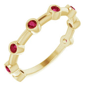 14K Yellow Natural Ruby Bezel-Set Bar Ring