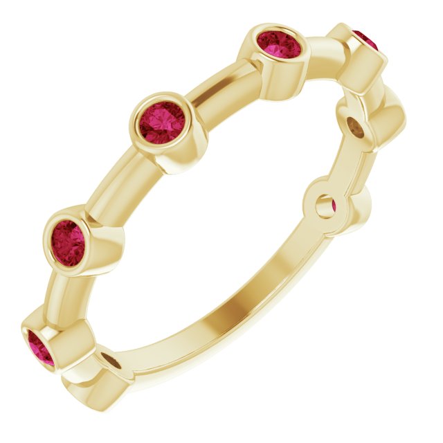 14K Yellow Natural Ruby Bezel-Set Bar Ring