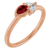 14K Rose Lab-Grown Ruby & 1/8 CTW Natural Diamond Ring