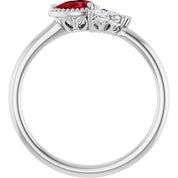 14K White Lab-Grown Ruby & 1/8 CTW Natural Diamond Ring