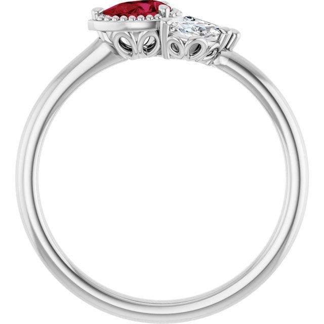 14K White Lab-Grown Ruby & 1/8 CTW Natural Diamond Ring