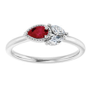 14K White Lab-Grown Ruby & 1/8 CTW Natural Diamond Ring