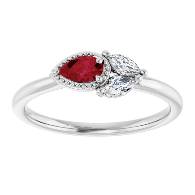 14K White Lab-Grown Ruby & 1/8 CTW Natural Diamond Ring