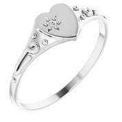 Platinum .01 CT Natural Diamond Youth Heart Ring