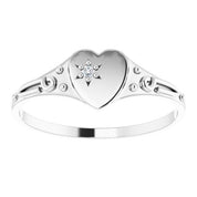 Platinum .01 CT Natural Diamond Youth Heart Ring