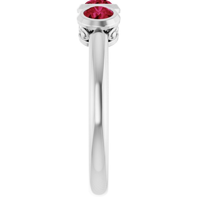 14K White Lab-Grown Ruby Three-Stone Bezel-Set Ring