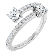 14K White 7/8 CTW Natural Diamond Two-Stone Ring