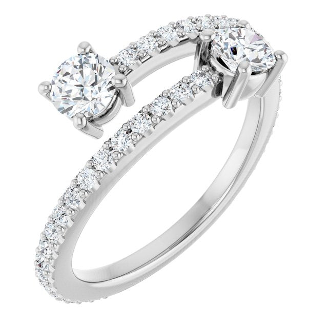 14K White 7/8 CTW Natural Diamond Two-Stone Ring